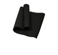 Red EVA fitness yoga mat showing texture and thickness, rolled partially with carry bag.