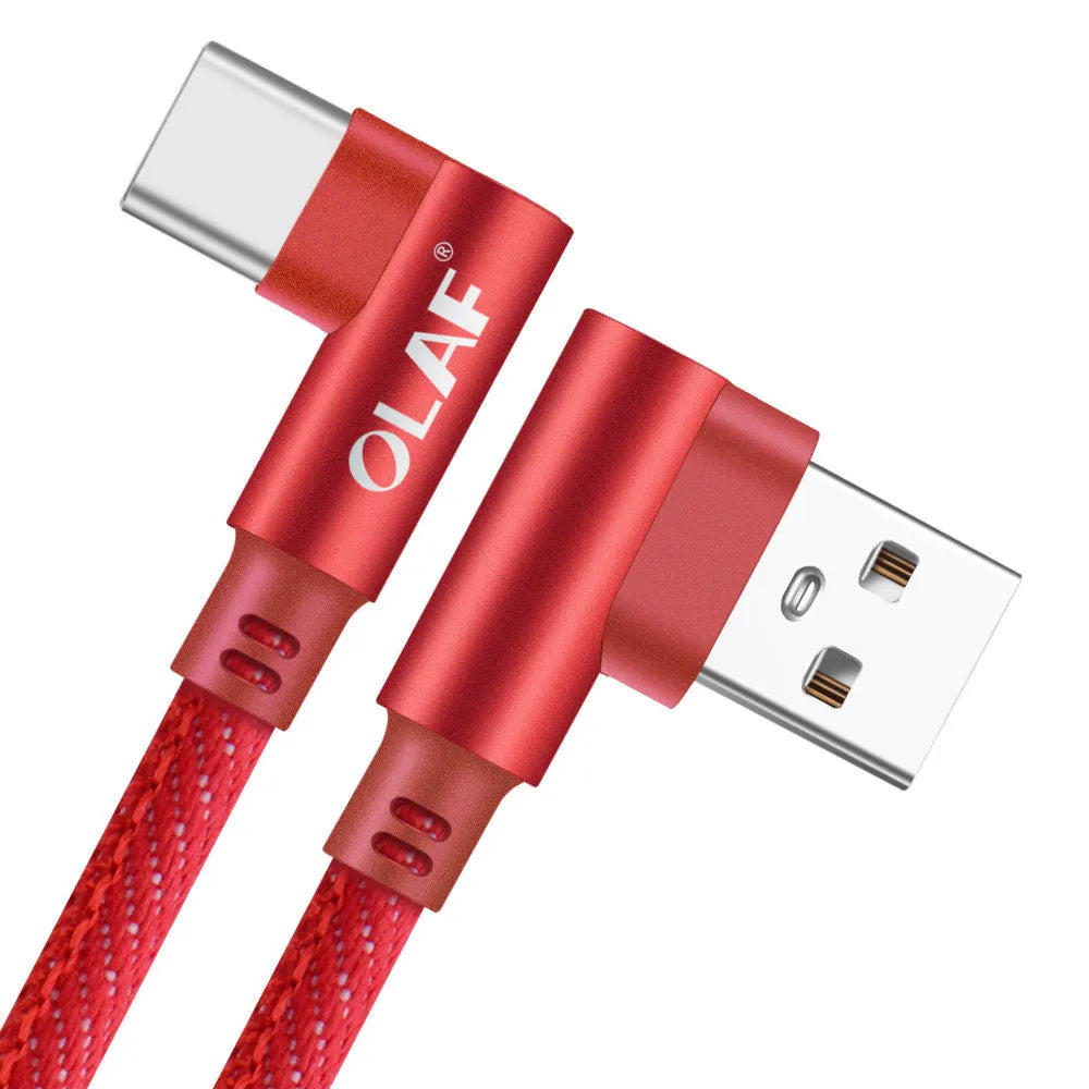 Denim-braided fast charging USB cable with aluminium connectors for Android or Type C devices.