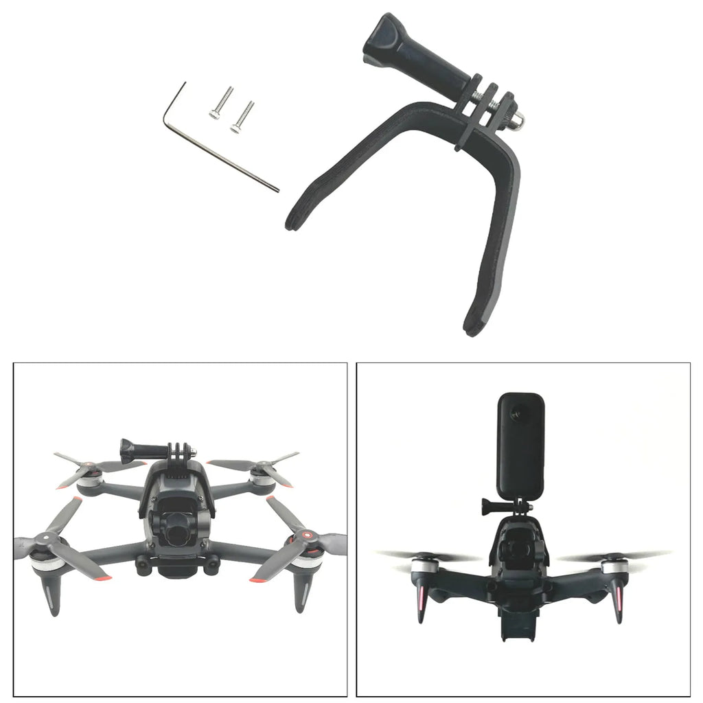 3D-printed hard plastic expansion bracket for FPV drone top camera mounting with protective sponge