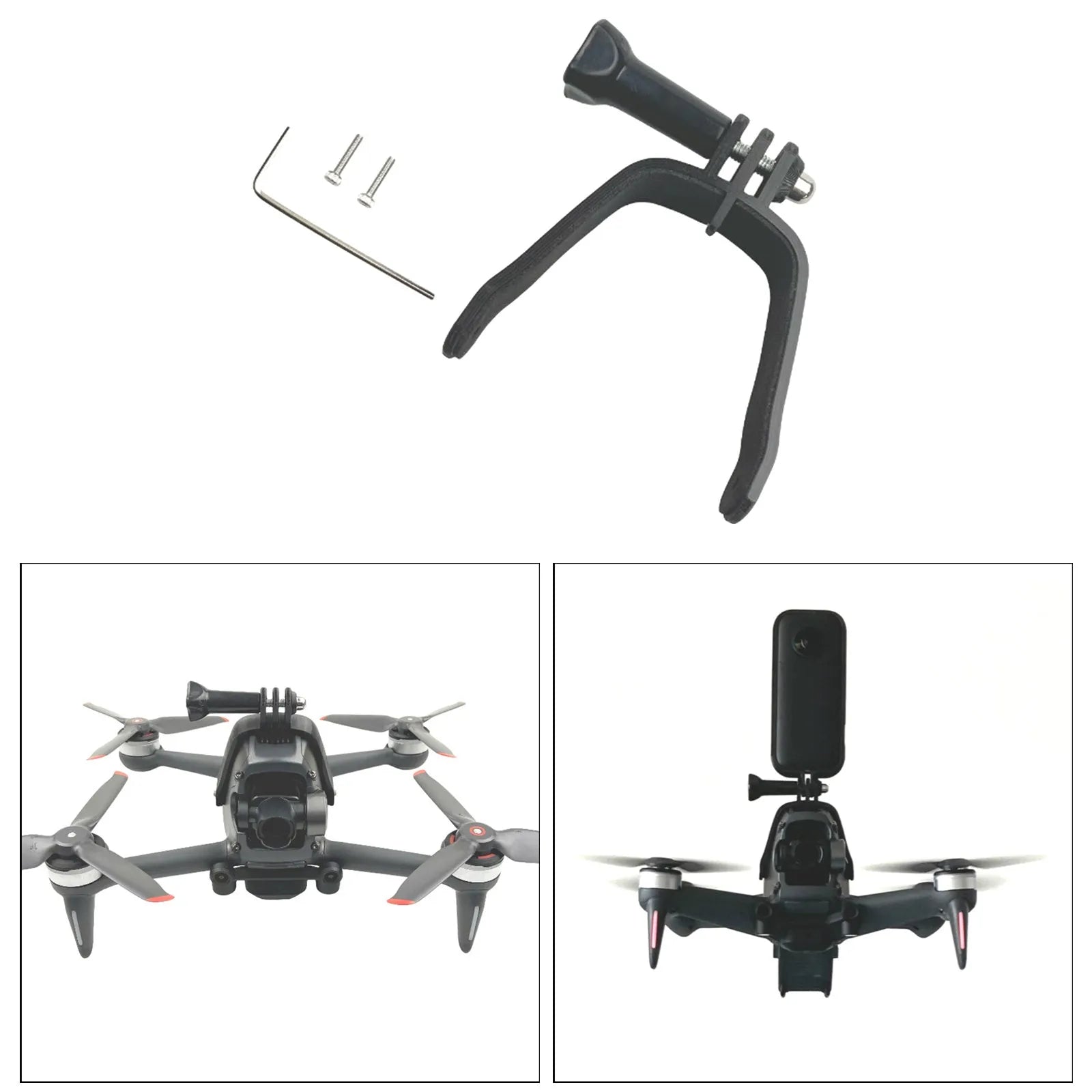 3D-printed hard plastic expansion bracket for FPV drone top camera mounting with protective sponge