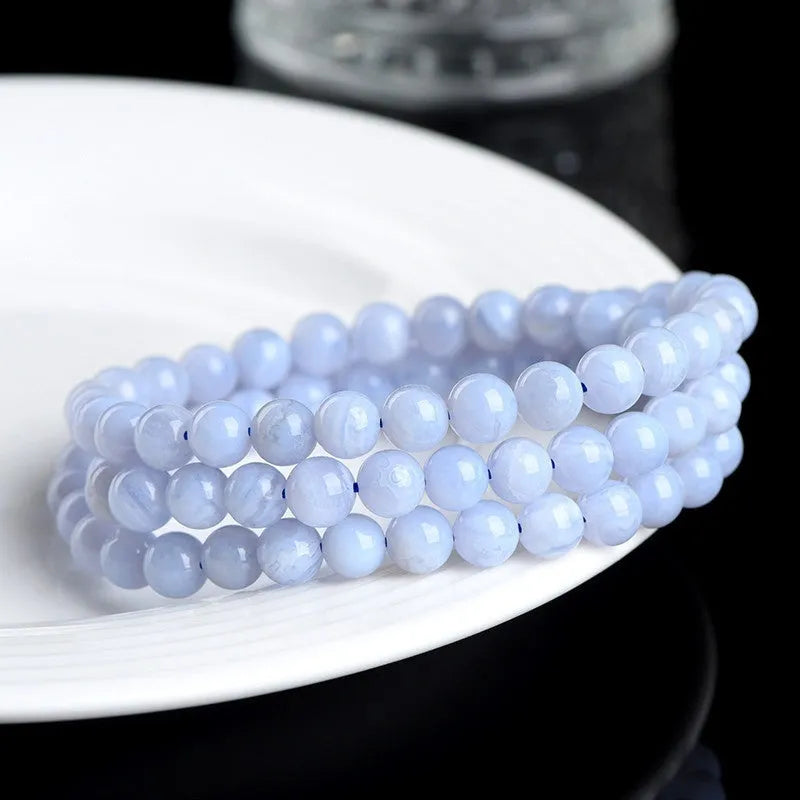 Natural blue agate bracelet with multi-circle patterns and Ruyi-style design elements