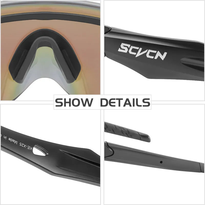 Frameless windproof athletic glasses with a colourful integrated lens for sports.