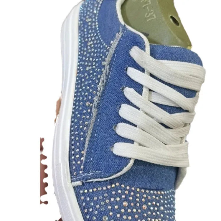 Plus size women's casual shoes with rhinestone details and lace-up front in multiple colour options