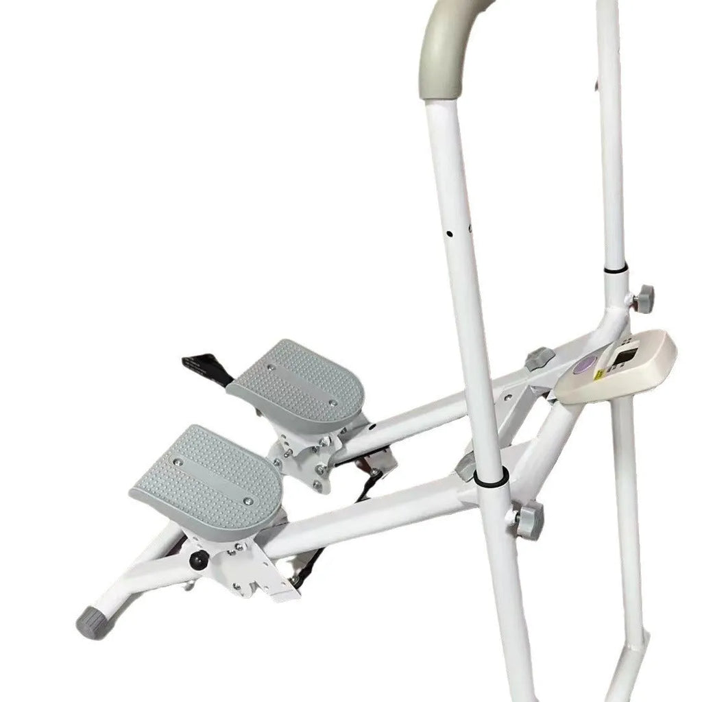 Foldable white treadmill climbing machine with integrated climbing frame for home fitness workouts