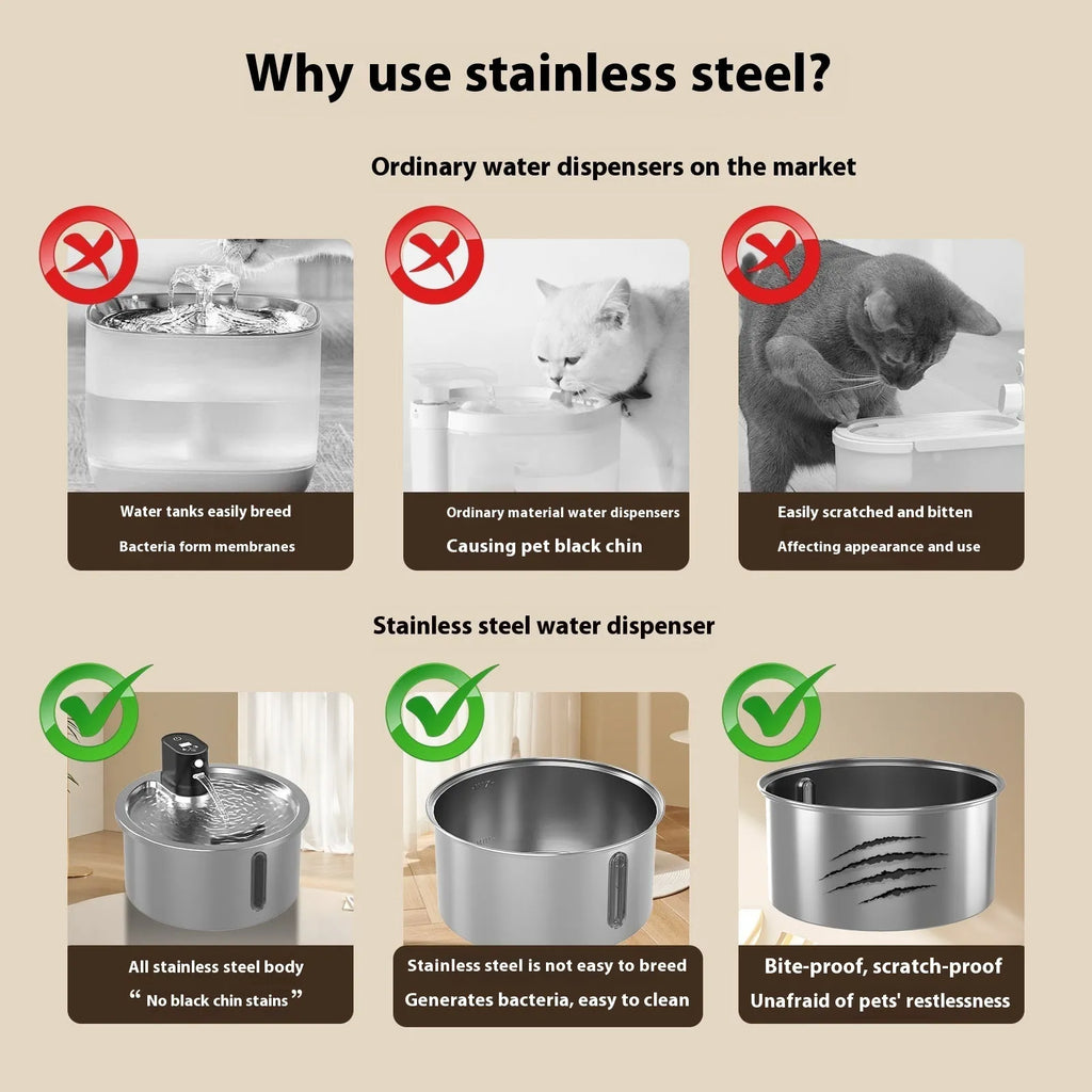 Stainless steel constant temperature pet water fountain with heating control base