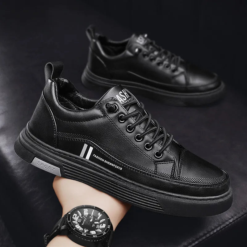 Men's low-top white skateboard shoes with an elastic band and Microfiber upper.