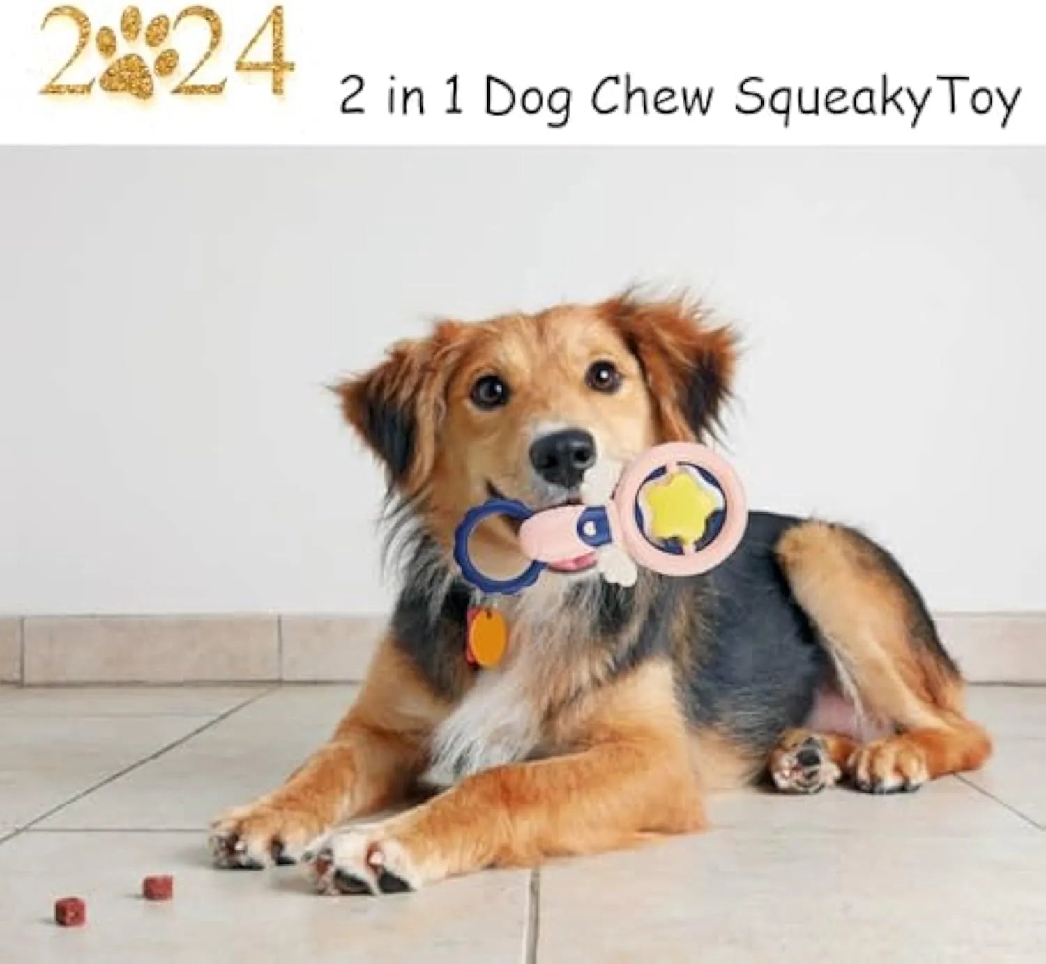 Pink interactive dog chew toy set with cleaning ridges and anti-swallow rings for large breed dogs