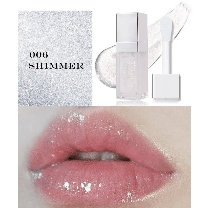 Five colour options of bright lip gloss mint lipstick with lip essence oil applicator
