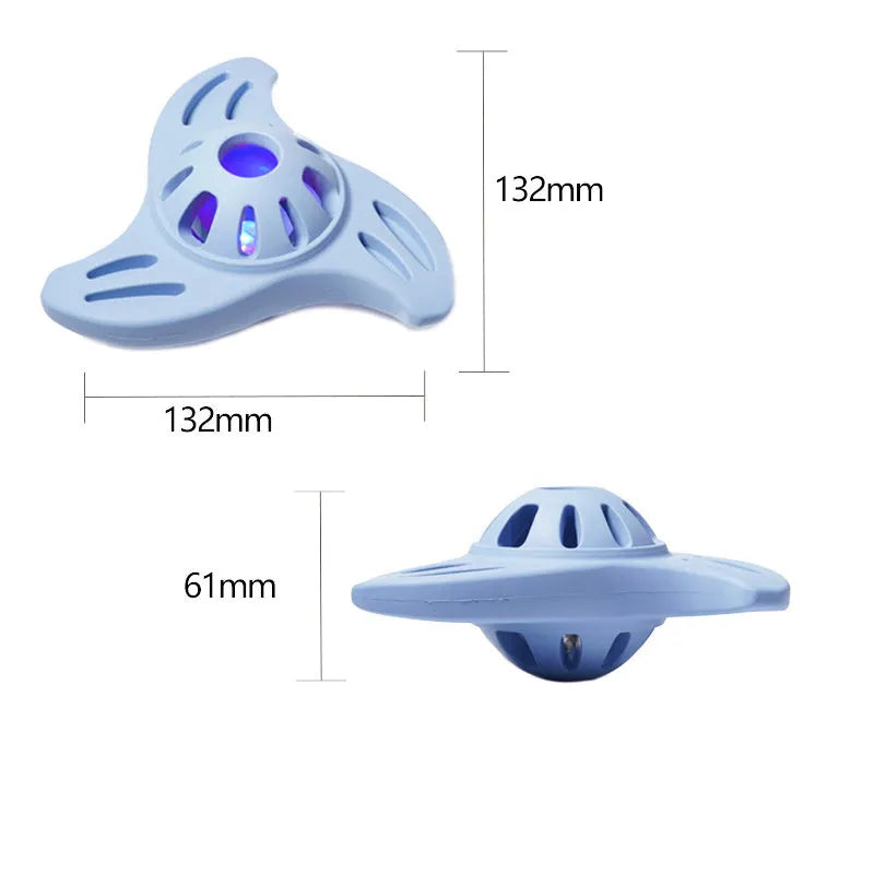 Blue plastic boomerang-shaped dog chew toy with textured molar edges for medium and large breed dogs