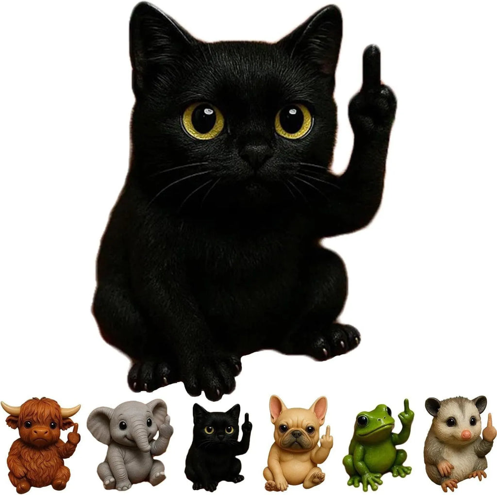 Mini plastic resin animal middle finger doll figurine showing one of seven available animal designs
