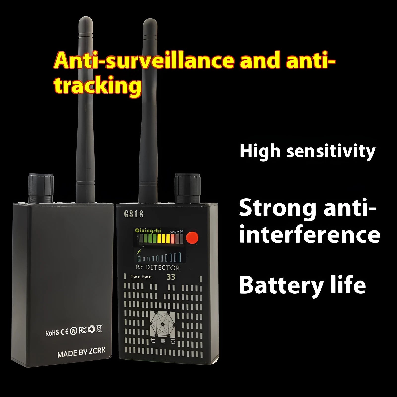 G318 professional signal detector for anti-theft and anti-eavesdropping applications with compact design