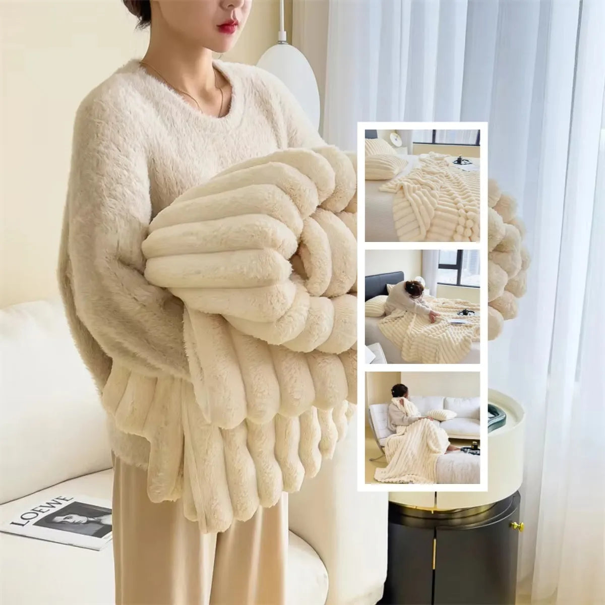Double-sided thickening bubble velvet faux rabbit fur blanket in various colour options