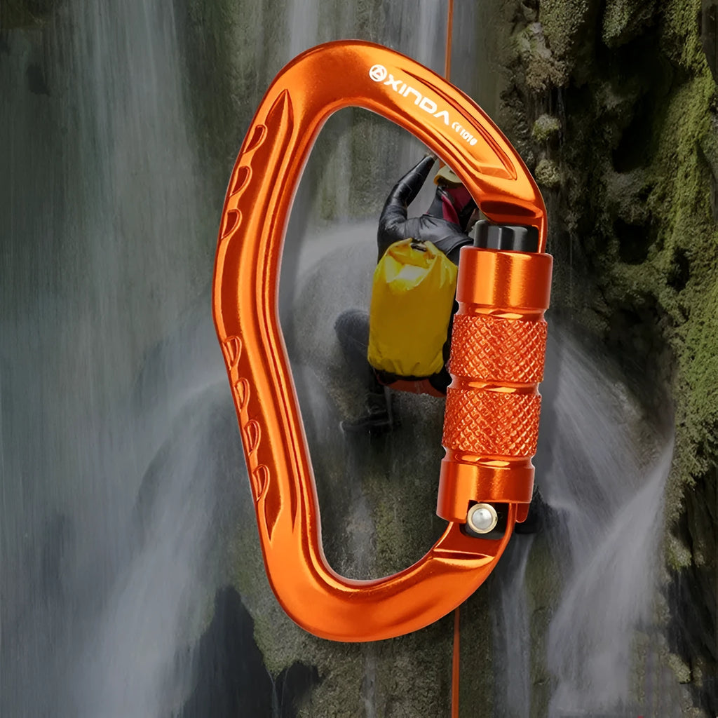 Automatic master lock climbing carabiner in black, blue, orange, red or silver colour