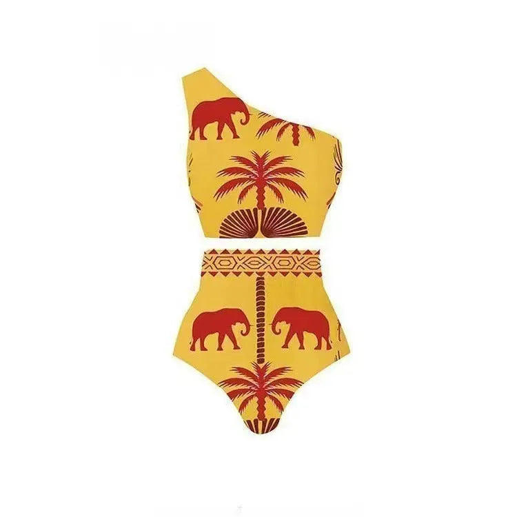 Women's black polyester one-piece swimsuit with V-neck front for beach swimming