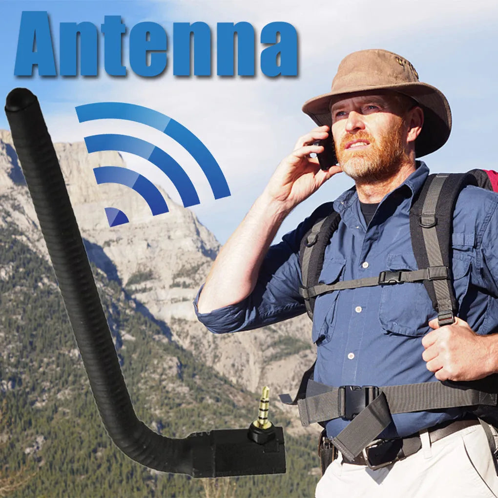Slender black mobile phone signal booster antenna with suction cup mount for 3G 4G reception.