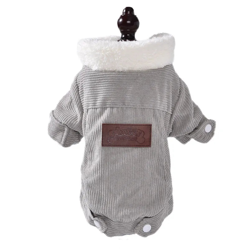Lambswool dog vest with wool lining in grey or pink, available in six sizes for autumn and winter wear