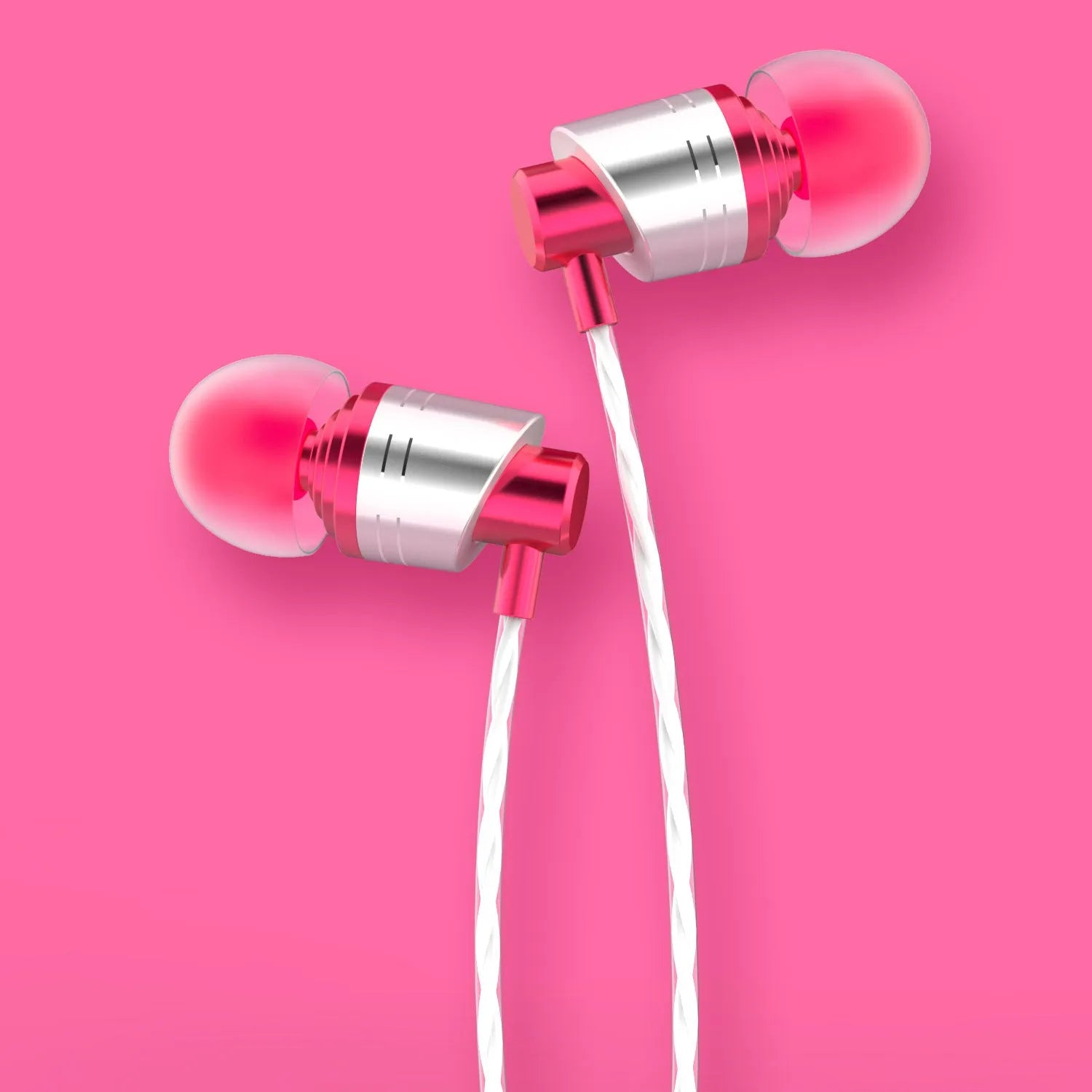 3.5mm wired in-ear headphones with metal subwoofer, microphone and 1.2m cable in black, blue or red colours