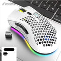 Hollow out patterned wireless gaming mouse with illumination, shown in cyan colour
