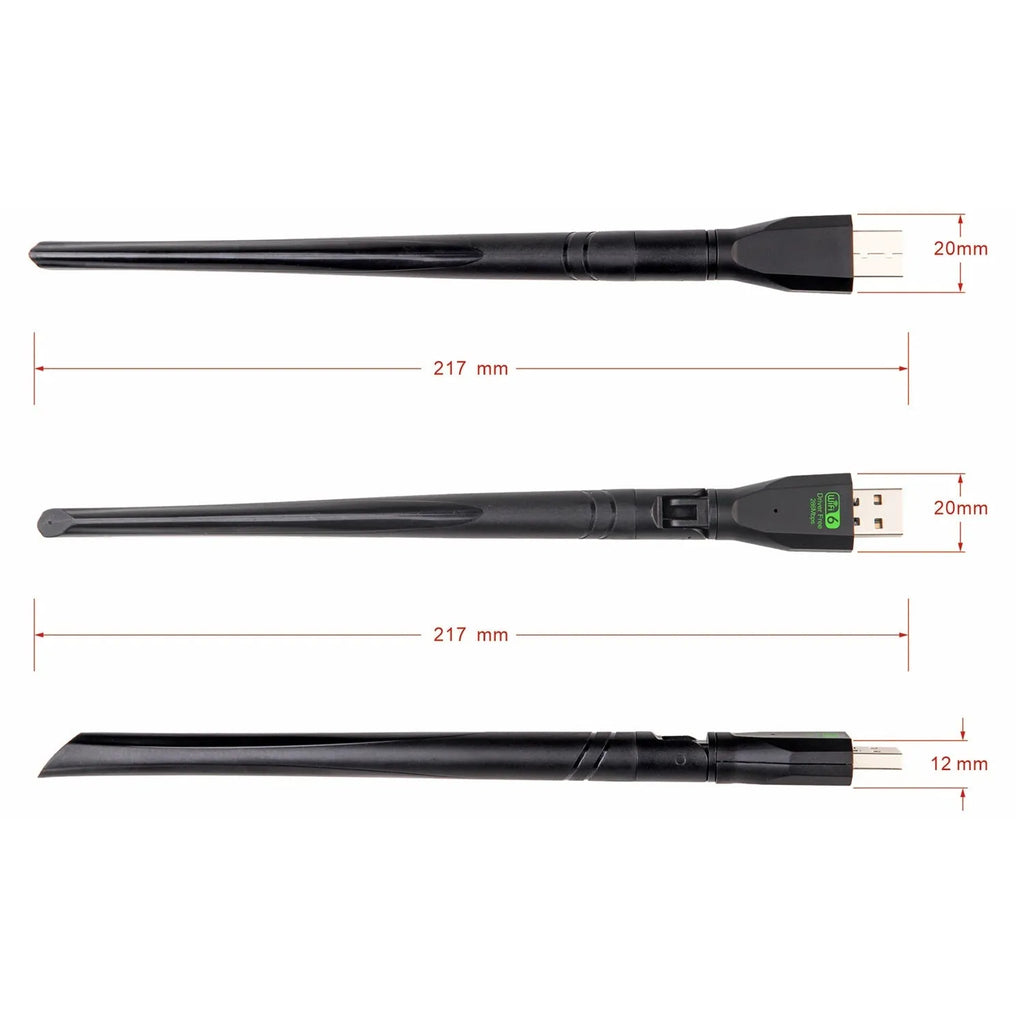 Black USB WiFi6 wireless network card with receiver and transmitter functions