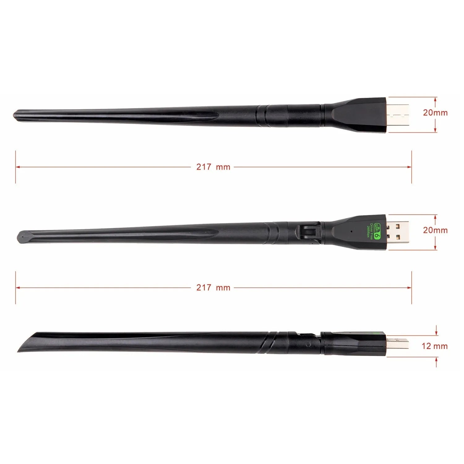 Black USB WiFi6 wireless network card with receiver and transmitter functions