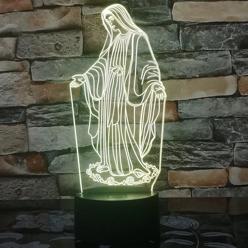 3D LED night light showing dual-ring light pattern from acrylic plate, with ABS base and touch/remote control.
