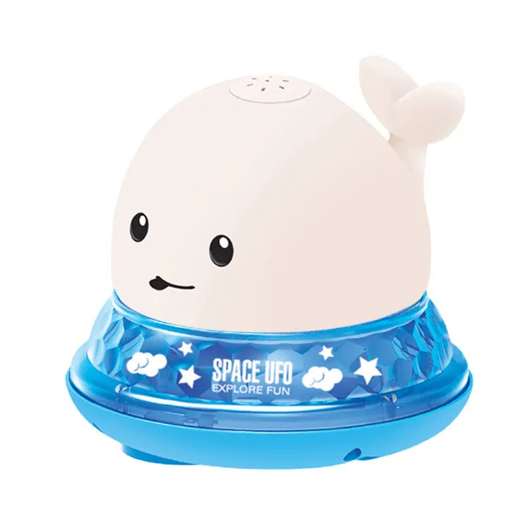 Electric whale bath toy spraying water with flashing LED lights in baby bath