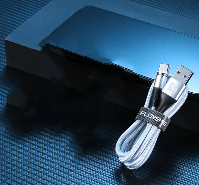 3A fast charge magnetic data cable with LED light indicator in black, red, and silver colour options