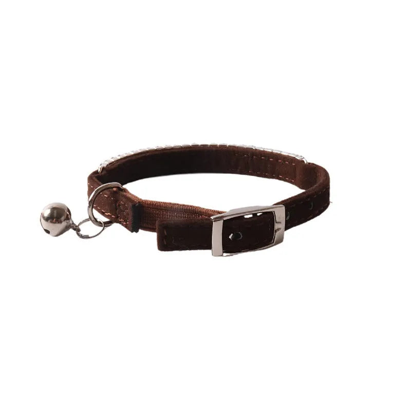 Flocked flannel cat collar with elastic buckle in six colour options
