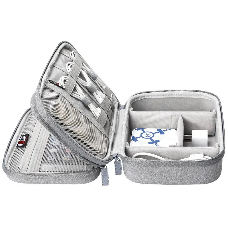 Black and Grey EVA digital storage bag for headphones and electronics accessories.