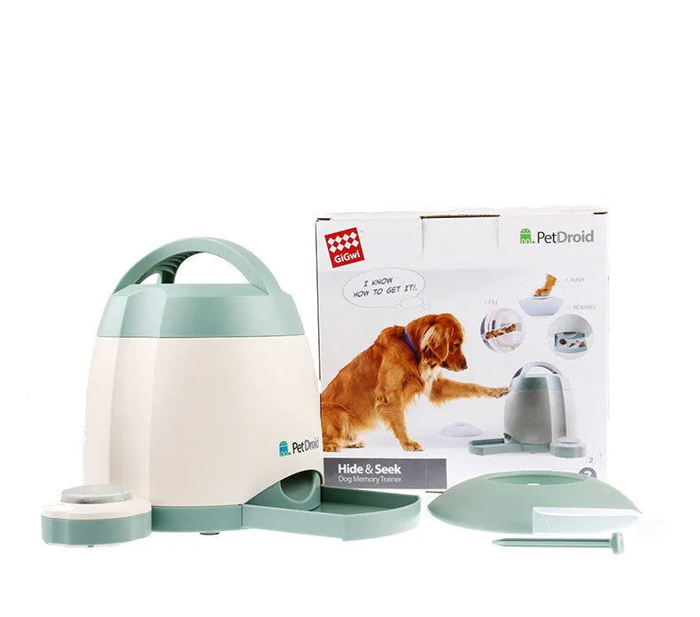 Light green automatic dog feeder with push button, USB powered, 20x20x24cm, non-toxic material