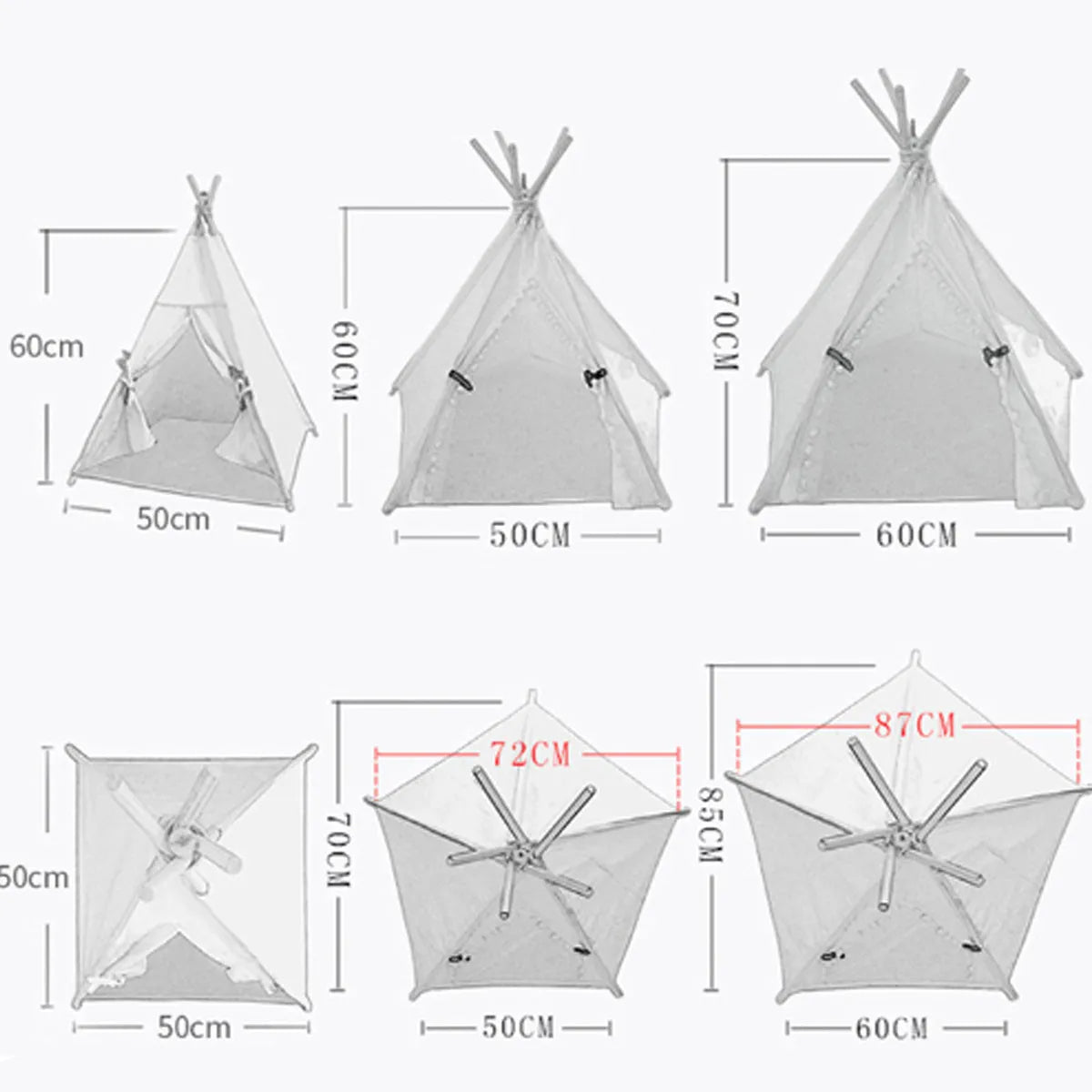 Striped flax and linen pet teepee tent with cushion for small dogs or cats