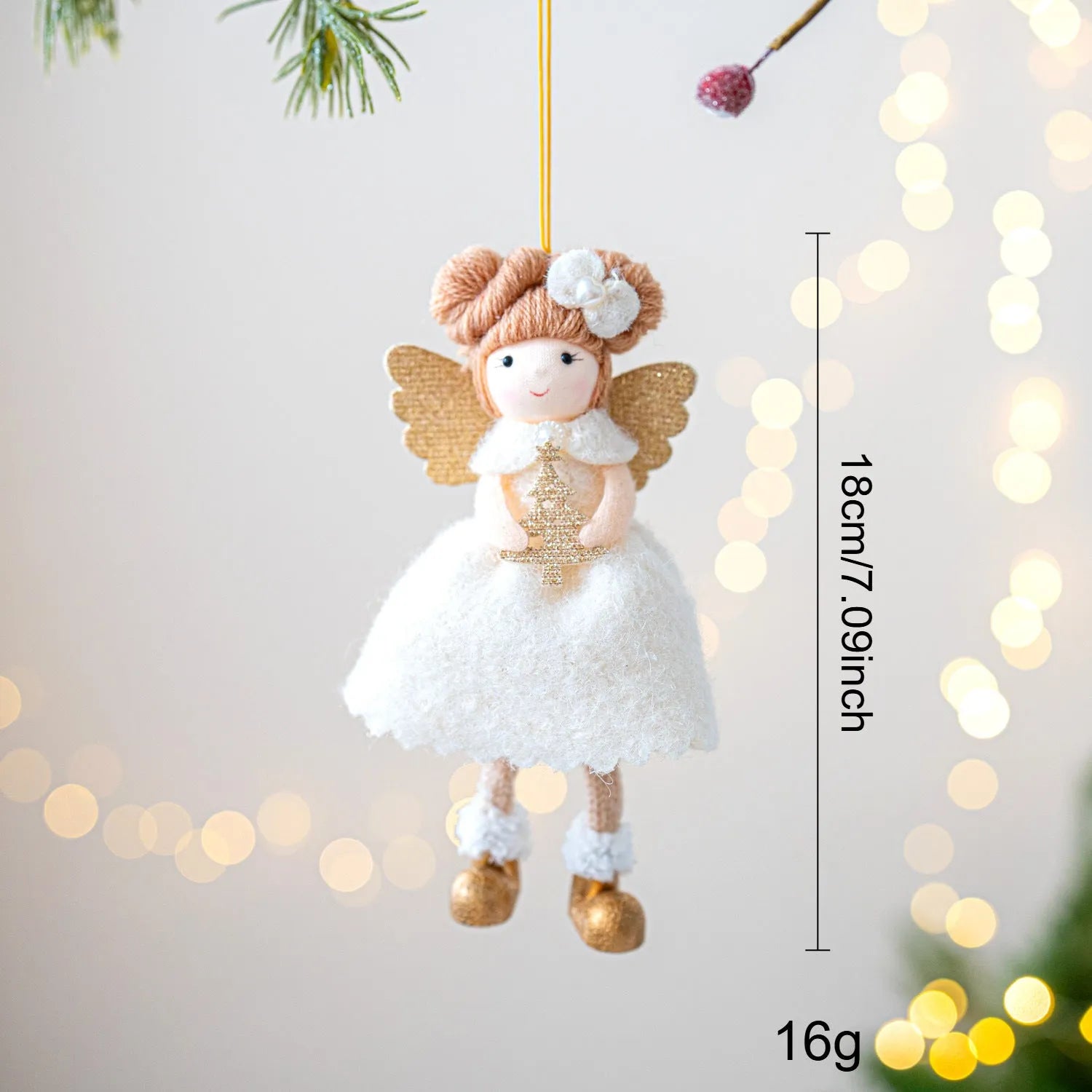Pink and white Christmas angel wings plush pendant ornament with modern simplicity design