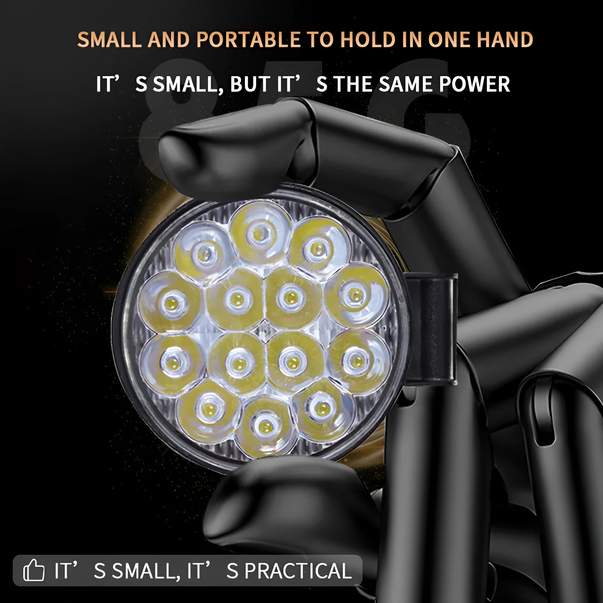 White mini round 42W LED work light with aluminium housing for vehicle mounting.