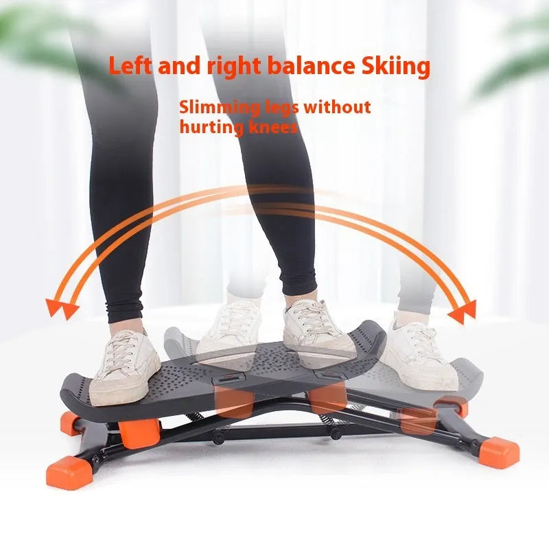 Black mini fitness skiing machine JS101A with elastic hand straps for home exercise