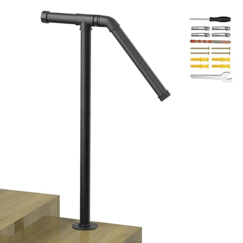 Black American-style minimalist metal ladder support bar for staircases.
