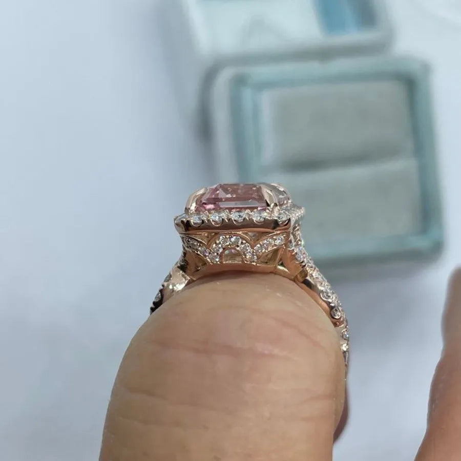 Geometric rose gold alloy ring showing electroplated finish and contemporary shape