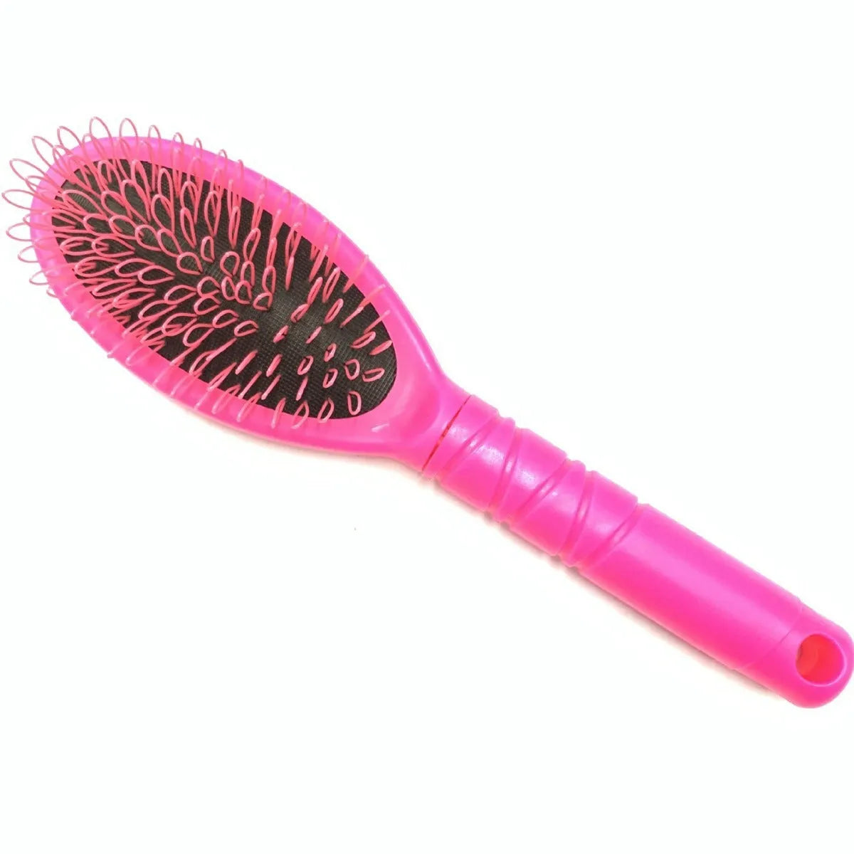 Black and pink ABS plastic hair extension comb with ring teeth and airbag cushion, 22cm long