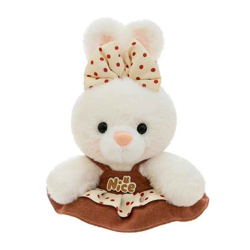 23cm rabbit plush toy with PP cotton filling and plaid women bear colour option, lightweight 0.14kg soft toy