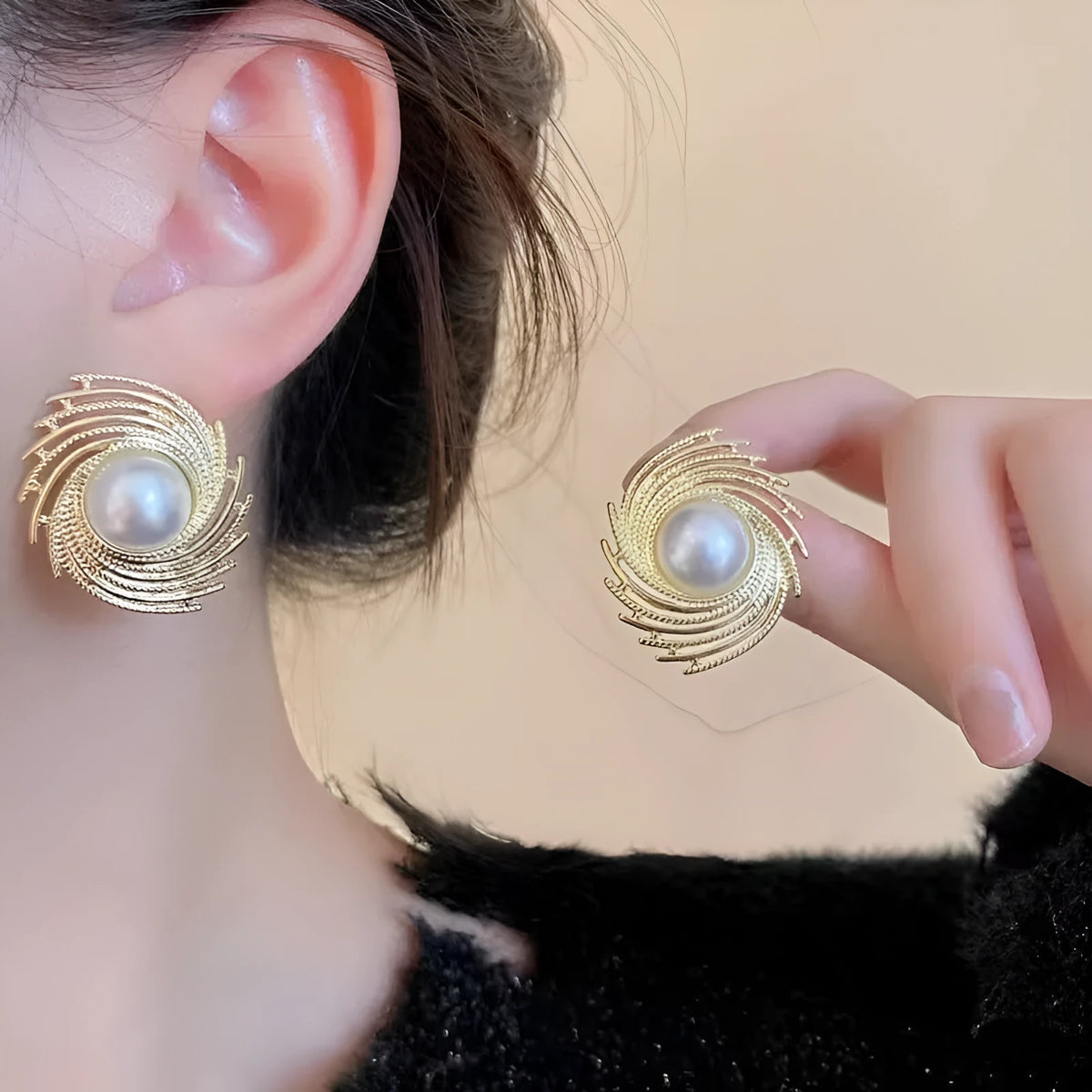 Women's vintage style flower earrings with pearl elements and electroplated alloy construction