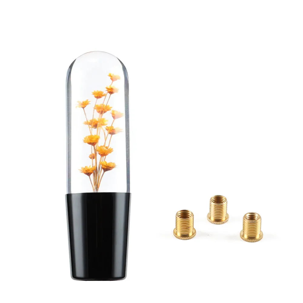 15cm transparent crystal car gear shift knob with flower design in seven colour options