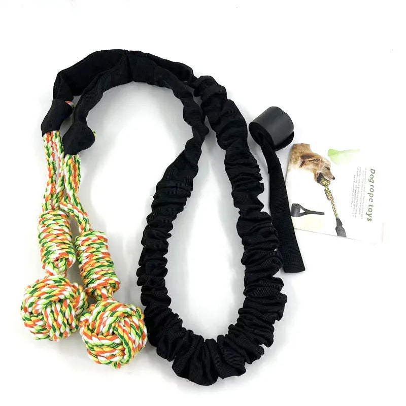 A durable cotton thread dog tug-of-war rope toy for chewing, shown in black, grey, and red colour options.