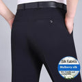Men's straight-leg business trousers in mulberry silk fabric with non-iron finish