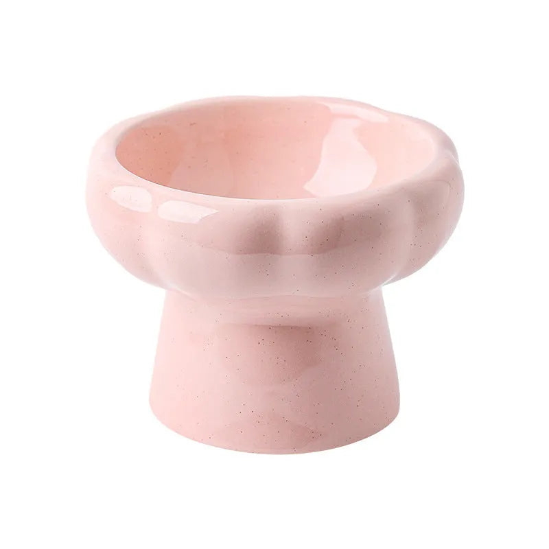 Anti-tumble large diameter ceramic cat bowl in pink, beige or sky blue, A B C D style pet tableware