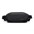 Black men's messenger bag with cross-body strap and Oxford cloth construction