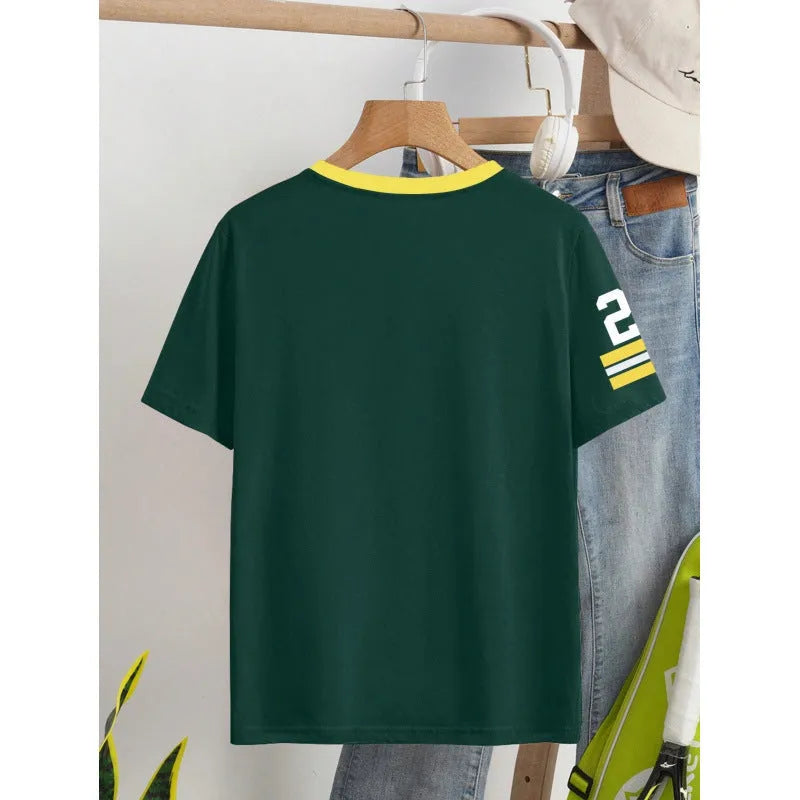 Cotton loose fit t-shirt with digital letter print in red colour, short sleeves