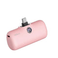 Compact lipstick-shaped portable power bank in multiple colours showing size and display screen