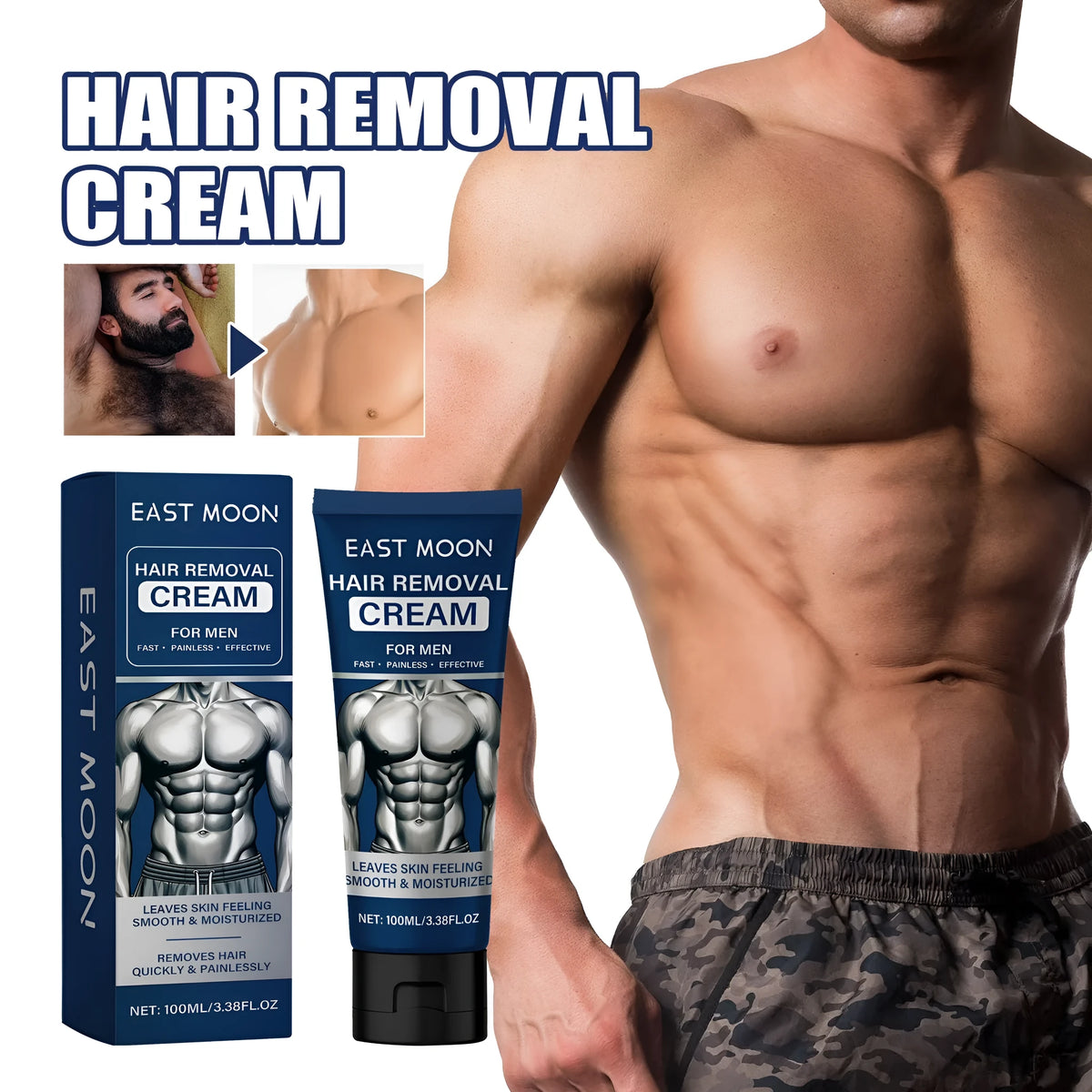 100ml tube of men's mild hair removal cream for beard, armpit, hand and leg application