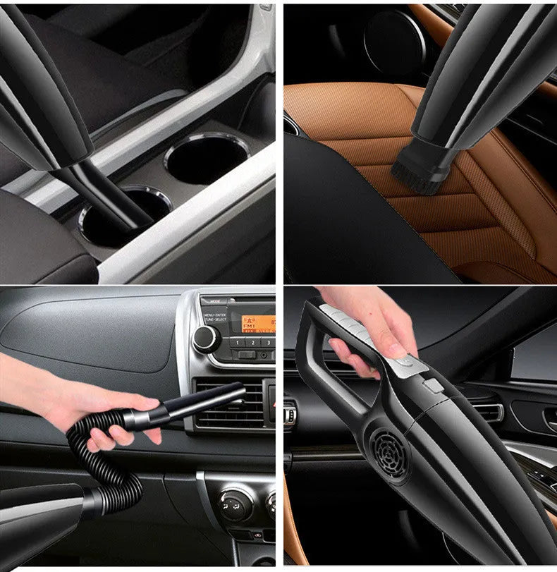 Hypa car vacuum cleaner with cigarette lighter plug and suction hose, black and orange colour options
