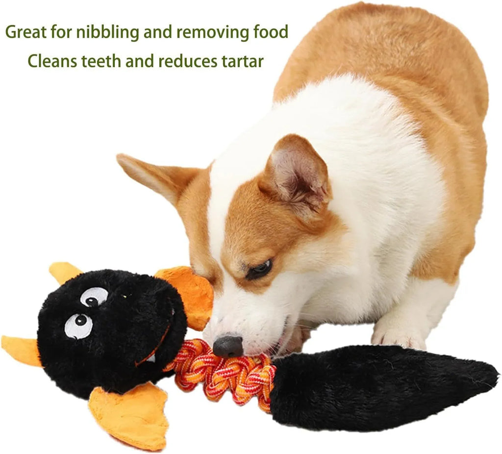 Large black, green, or red plush dog toy with cartoon design, measuring 44 cm, for aggressive chewers.