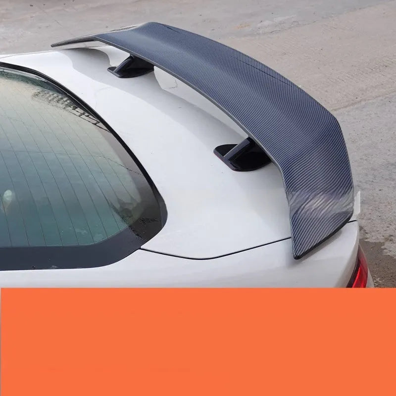 Universal punch-free ABS plastic car tail wing spoiler in bright black finish